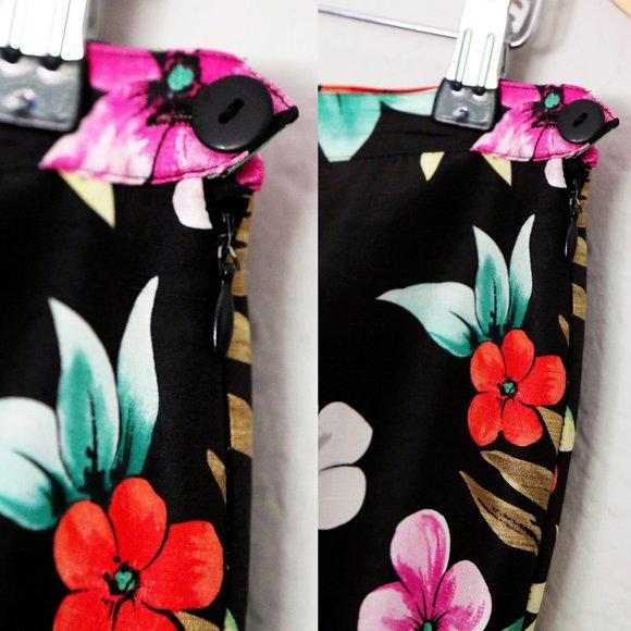 Silkland Women's 12 100% Pure Silk Tropical Vibrant Colorful Floral Pant Black - Picture 5 of 14